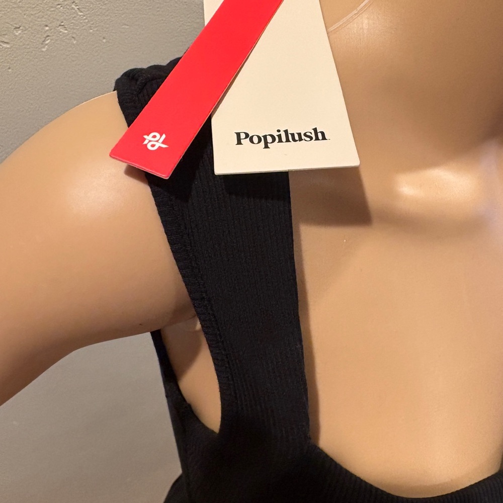 Popilush Black Ribbed Sleeveless Jumpsuit